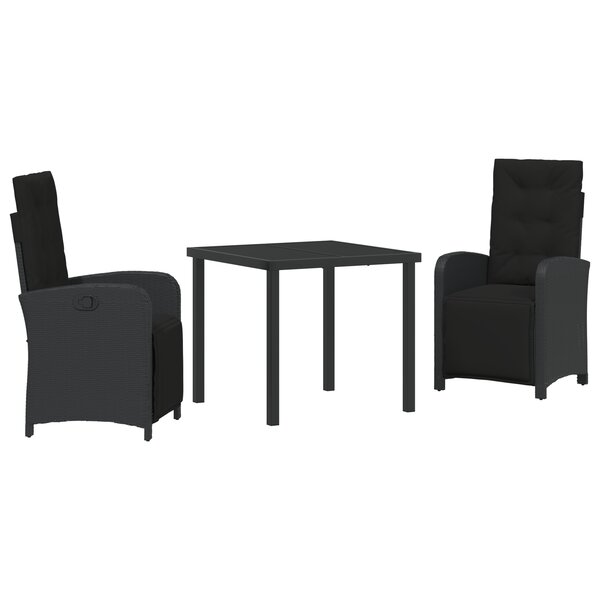 Ensemble de Salle à Manger de Jardin de 3 Pièces avec Coussins en Poly Rattan Noir