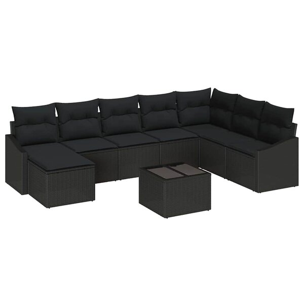 vidaXL Ensemble de Canapés avec coussin 9 Pièces Noir polyrotin
