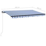 vidaXL Auvent manuel rétractable avec LED 450x300 cm Bleu et blanc