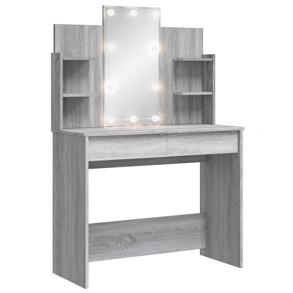 vidaXL Coiffeuse avec lumières LED sonoma gris 96x40x142 cm