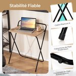 Bureau informatique pliable de 60 cm bureau d'écriture compact pour le bureau à domicile avec support pour tablette bureau d'étude polyvalent naturel 20_0008013