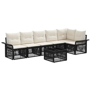 vidaXL Ensemble de canapé de jardin 7 Pièces Noir polyrotin
