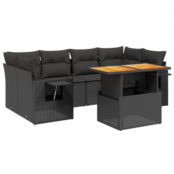 vidaXL Salon de jardin 7 Pièces avec coussins noir résine tressée