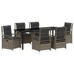 vidaXL Lot de 7 pièces de salle à manger de jardin en poly rattan gris