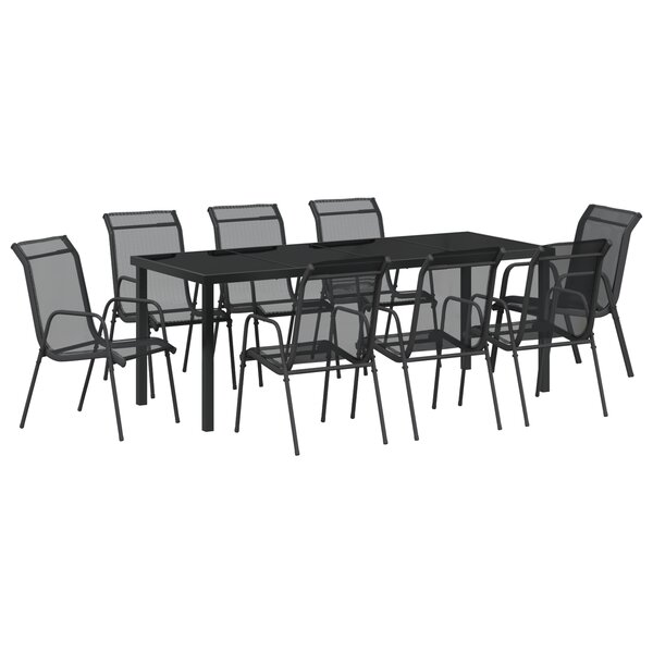 vidaXL Ensemble de salle à manger de jardin 9 pièces Noir Textilène et Acier