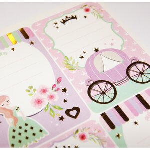 16 étiquettes adhésives scolaires - Rectangle - Princesses - Paillettes