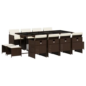 vidaXL Ensemble à manger de jardin avec coussins 13 Pièces marron rotin