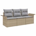 vidaXL Canapé de jardin 3 pièces avec coussins en poly rattan beige.