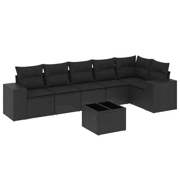 vidaXL Salon de jardin 7 Pièces avec coussins noir résine tressée