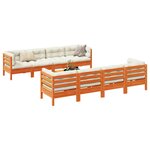 vidaXL Salon de jardin 9 Pièces avec coussins marron cire bois pin massif