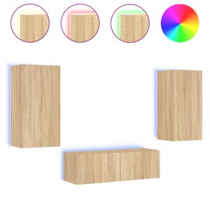 vidaXL Meuble TV muraux 3 Pièces avec lumières LED chêne sonoma