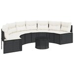 vidaXL Canapé de jardin table coussins demi-rond noir résine tressée