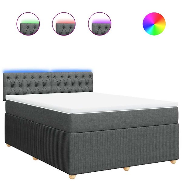 vidaXL Sommier à lattes de lit avec matelas Gris foncé 140x190cm Tissu
