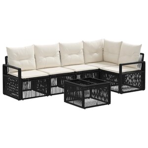 vidaXL Ensemble de canapé de jardin 6 Pièces Noir polyrotin