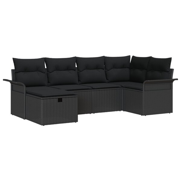 vidaXL Ensemble de Canapé de Jardin de 6 Pièces avec Coussins Noir Poly Rotin