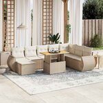 vidaXL Salon de jardin avec coussins 9 Pièces beige résine tressée