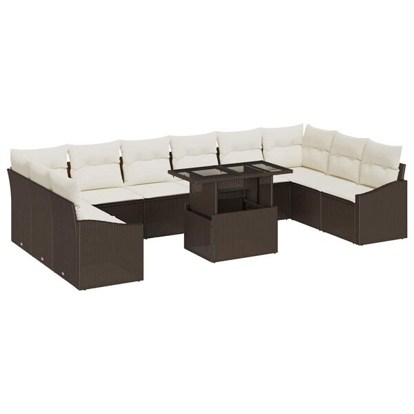 vidaXL Ensemble de canapé de jardin avec coussin 11 Pièces Marron  Crème