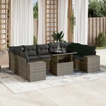 vidaXL Salon de jardin avec coussins 10 Pièces gris résine tressée