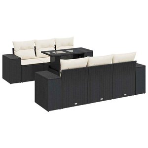vidaXL Salon de jardin 7 Pièces avec coussins noir résine tressée