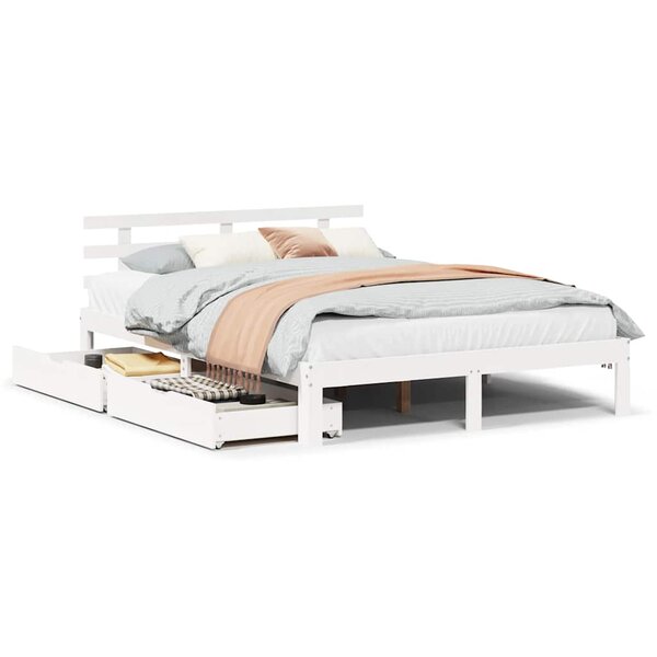 vidaXL Cadre de lit avec tiroirs sans matelas blanc 135x190 cm