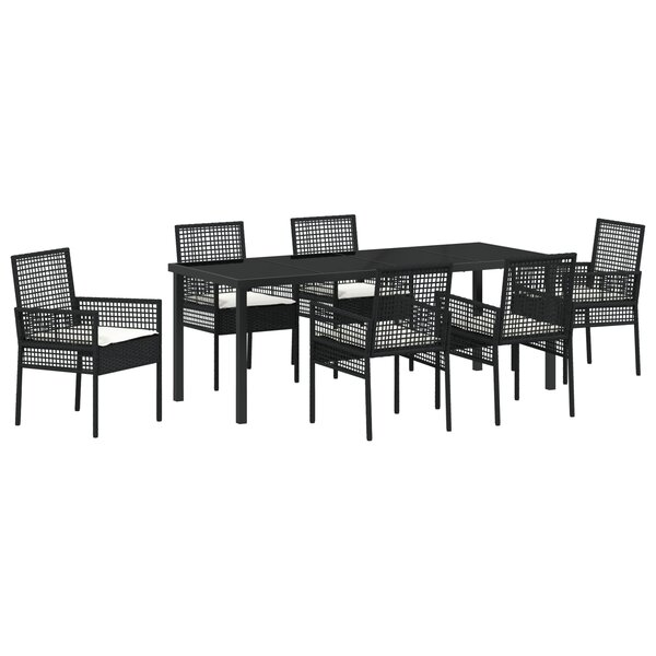 vidaXL Ensemble de salle à manger de jardin 7 pièces avec coussins Noir Poly Rotin