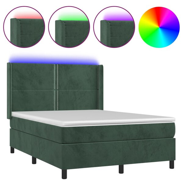 vidaXL Sommier à lattes de lit matelas et LED Vert foncé 140x200 cm
