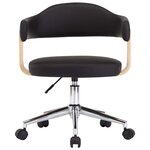 Chaise fauteuil siège pivotante de bureau informatique étude bois courbé et similicuir noir 02_0024152