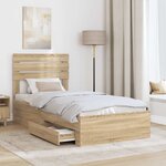vidaXL Cadre de lit avec tiroir avec tête de lit Bois d'ingénierie