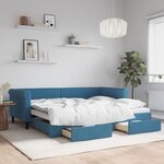 vidaXL Lit de jour avec gigogne et tiroirs sans matelas bleu 90x200 cm