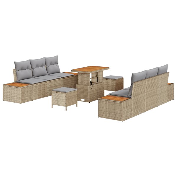 vidaXL Ensemble de Canapé de Jardin de 9 Pièces avec Coussins Beige Rattan Acacia