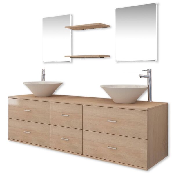 vidaXL Meuble de salle de bain 9 Pièces avec lavabo et robinet Beige