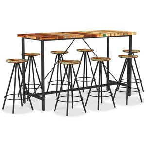 vidaXL Ensemble de bar 9 Pièces Bois de récupération massif