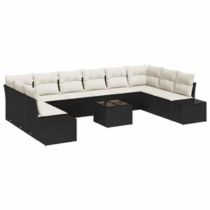 vidaXL Ensemble de canapé de jardin 11 Pièces Noir et Crème Poly Rattan