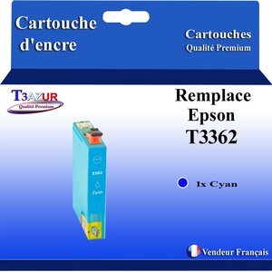T3AZUR - Cartouche Compatible avec Epson T3362  (33XL) remplace Expression Premium XP-7100 XP-540 XP-530 XP-830 XP-900 XP-640 XP-630 XP-635 XP-645 - Cyan