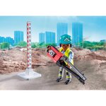 PLAYMOBIL 71751 - Action Heroes Ouvriers avec rouleau compresseur et signalisation