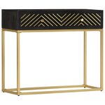 vidaXL Table console Noir et doré 90x30x75 cm Bois de manguier massif