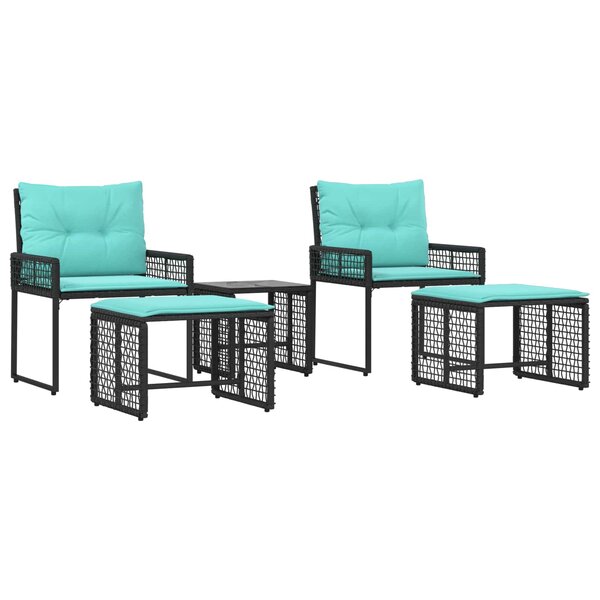 vidaXL Ensemble de meubles d'extérieur 5 Pièces Noir et turquoise