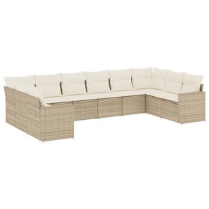 vidaXL Salon de jardin avec coussins 10 Pièces beige résine tressée