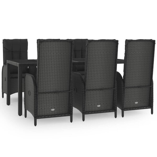 vidaXL Ensemble à manger jardin et coussins 7 Pièces Noir et gris Rotin