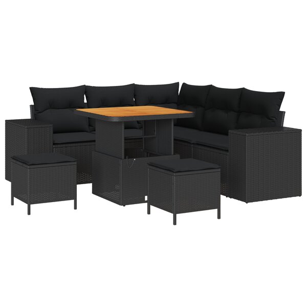 Ensemble de Canapés de Jardin vidaXL 8 pièces avec coussins en rattan poly noir acacia