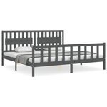 vidaXL Cadre de lit avec tête de lit gris 200x200 cm bois massif