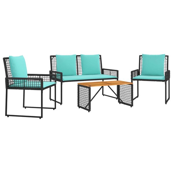 vidaXL Ensemble de meubles d'extérieur 4 Pièces Noir et turquoise
