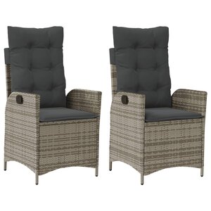 vidaXL Chaises inclinables de jardin lot de 2 et coussins gris rotin