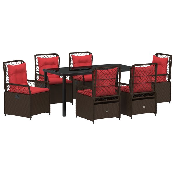 vidaXL Ensemble de Salle à Manger de Jardin 7 Pièces Marron Poly Rattan