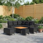 vidaXL Ensembles de meubles avec oreiller 7 Pièces Noir Rotin PE