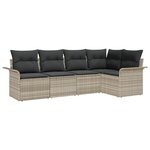 Ensemble de canapé de jardin 5 pièces avec coussins gris clair en poly rotin