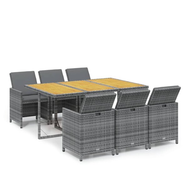 vidaXL Ensemble à manger de jardin coussins 7Pièces Résine tressée Gris