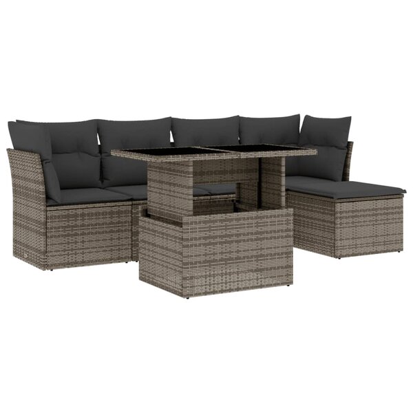 vidaXL Salon de jardin 6 Pièces avec coussins gris résine tressée