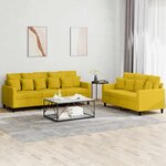 vidaXL Ensemble de canapés 2 Pièces avec coussins Jaune Velours