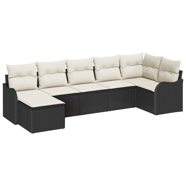 Ensemble de canapés de jardin 7 pièces avec coussins en poly rotin noir